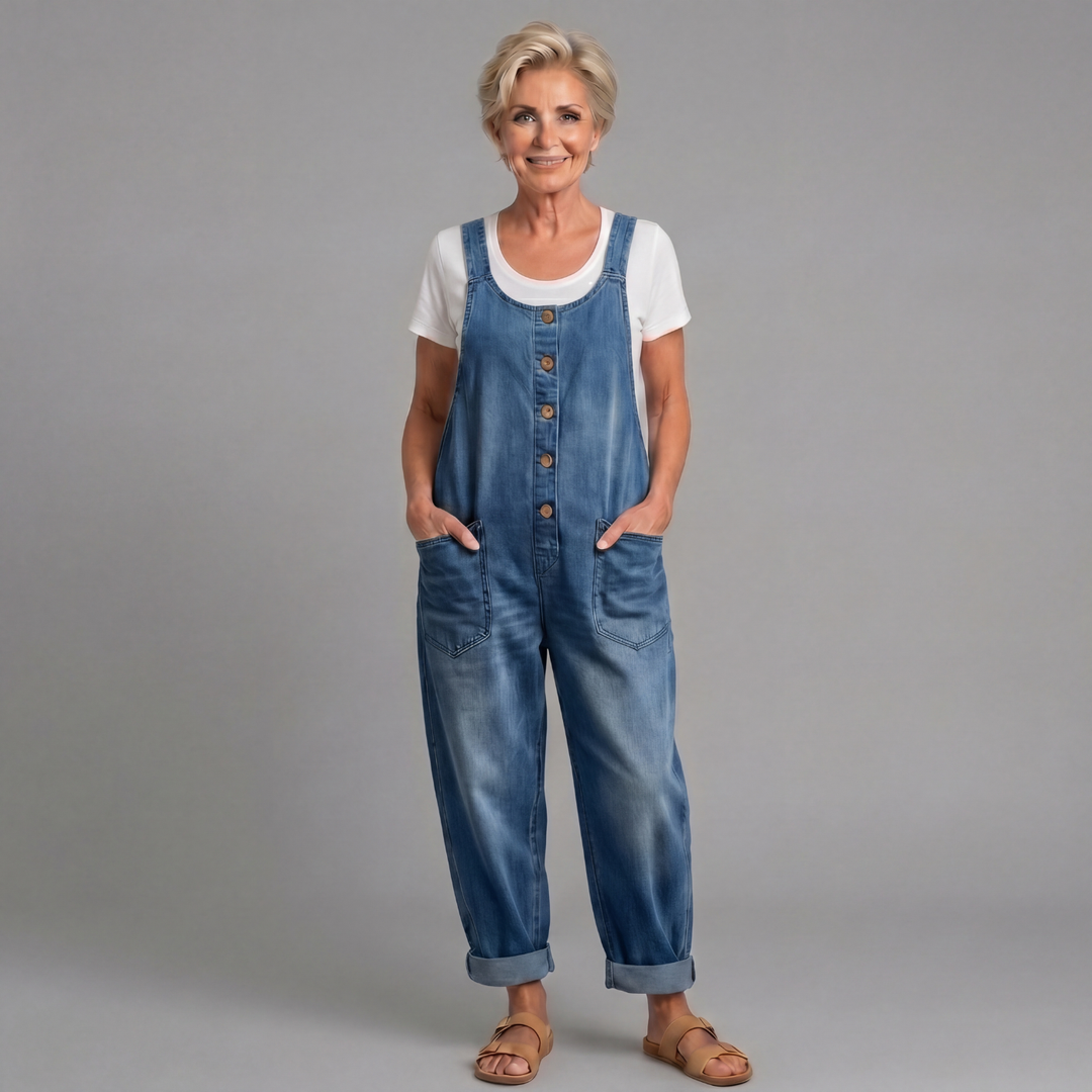 Sara - Jardineiras de Algodão em Ganga Lavada Vintage