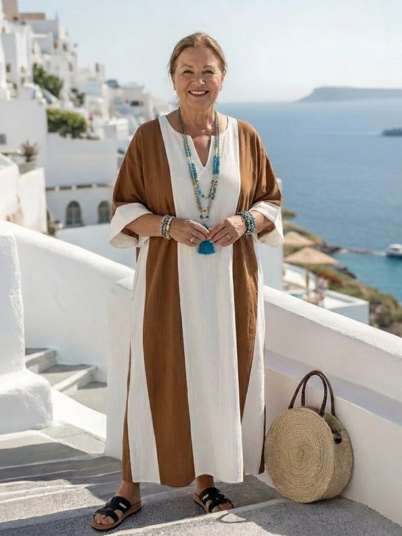 Sarah | Maxi Robe Casual de Mangas Curtas Bicolor