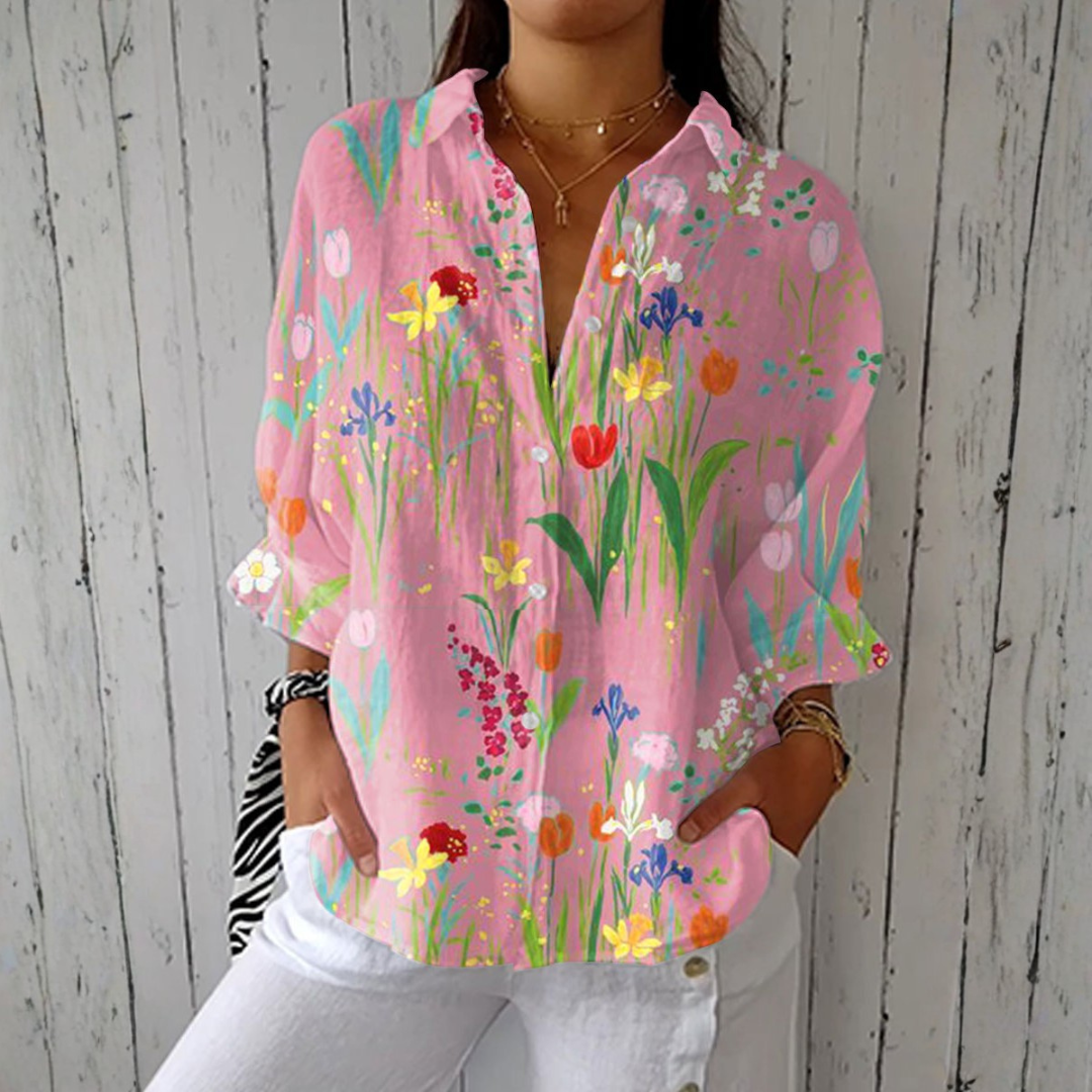 Sofia - Blusa Floral Jardim Tulipas
