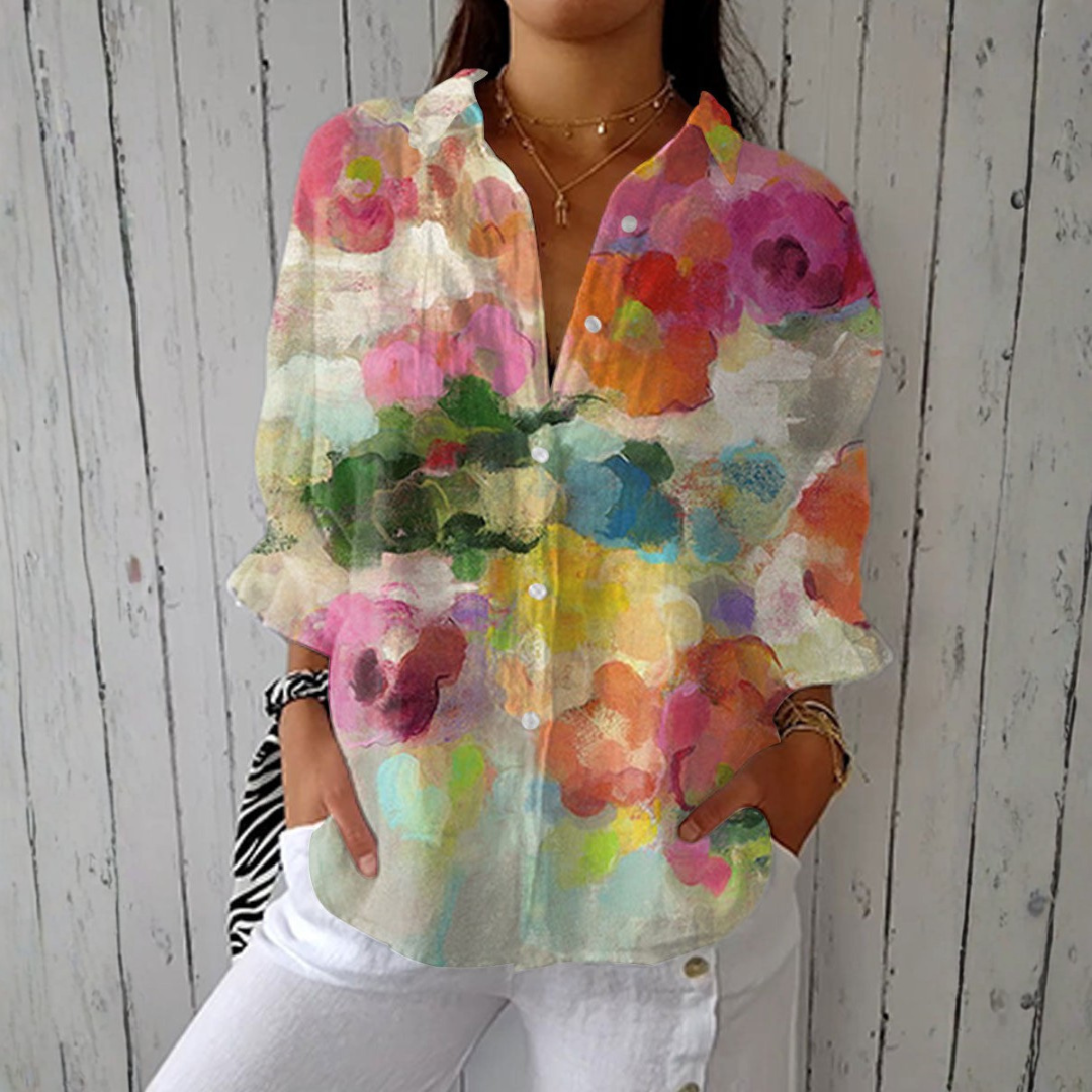 Inês - Blusa Aquarela Floral Elegante