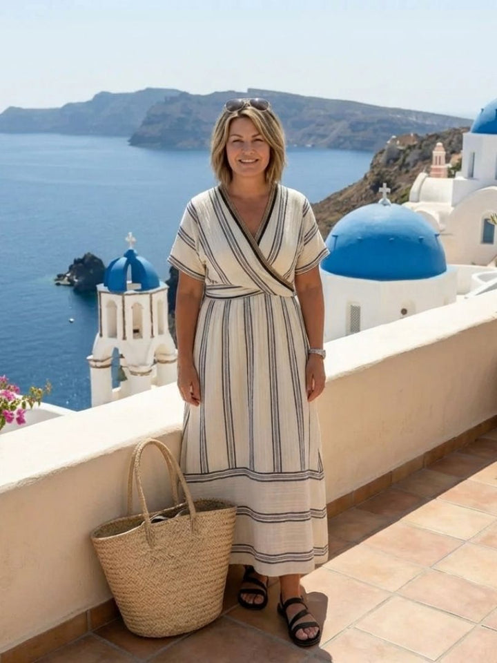 Chantal | Vestido Midi Portefeuille com Mangas Curtas em V