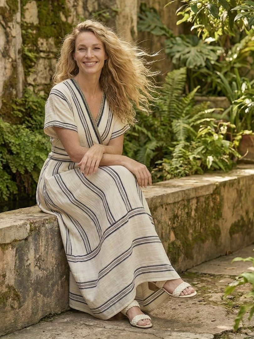 Chantal | Vestido Midi Portefeuille com Mangas Curtas em V