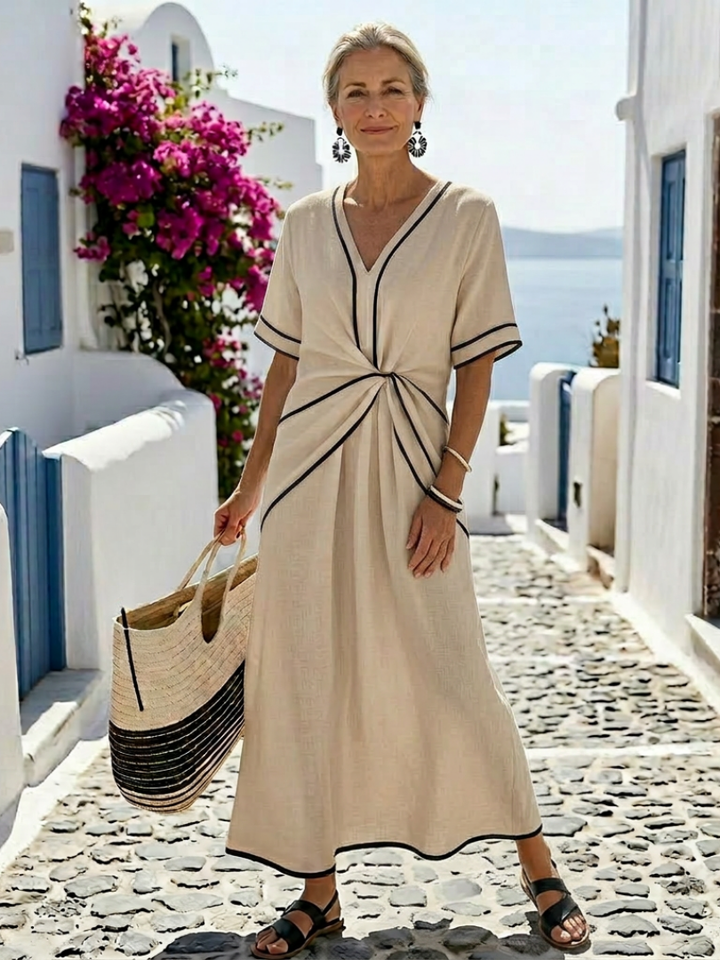 Auriane | Vestido Midi com Decote em V e Cintura Ajustada