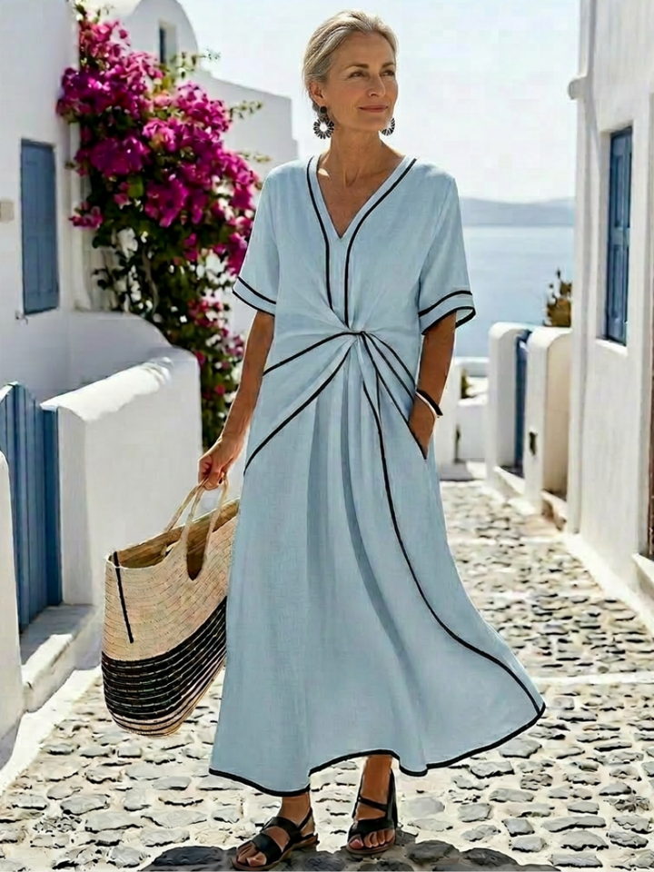 Auriane | Vestido Midi com Decote em V e Cintura Ajustada